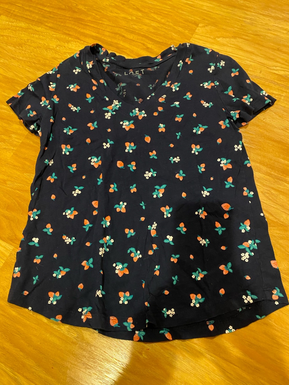 LOFT Black Short-Sleeve Tee with Strawberry Print